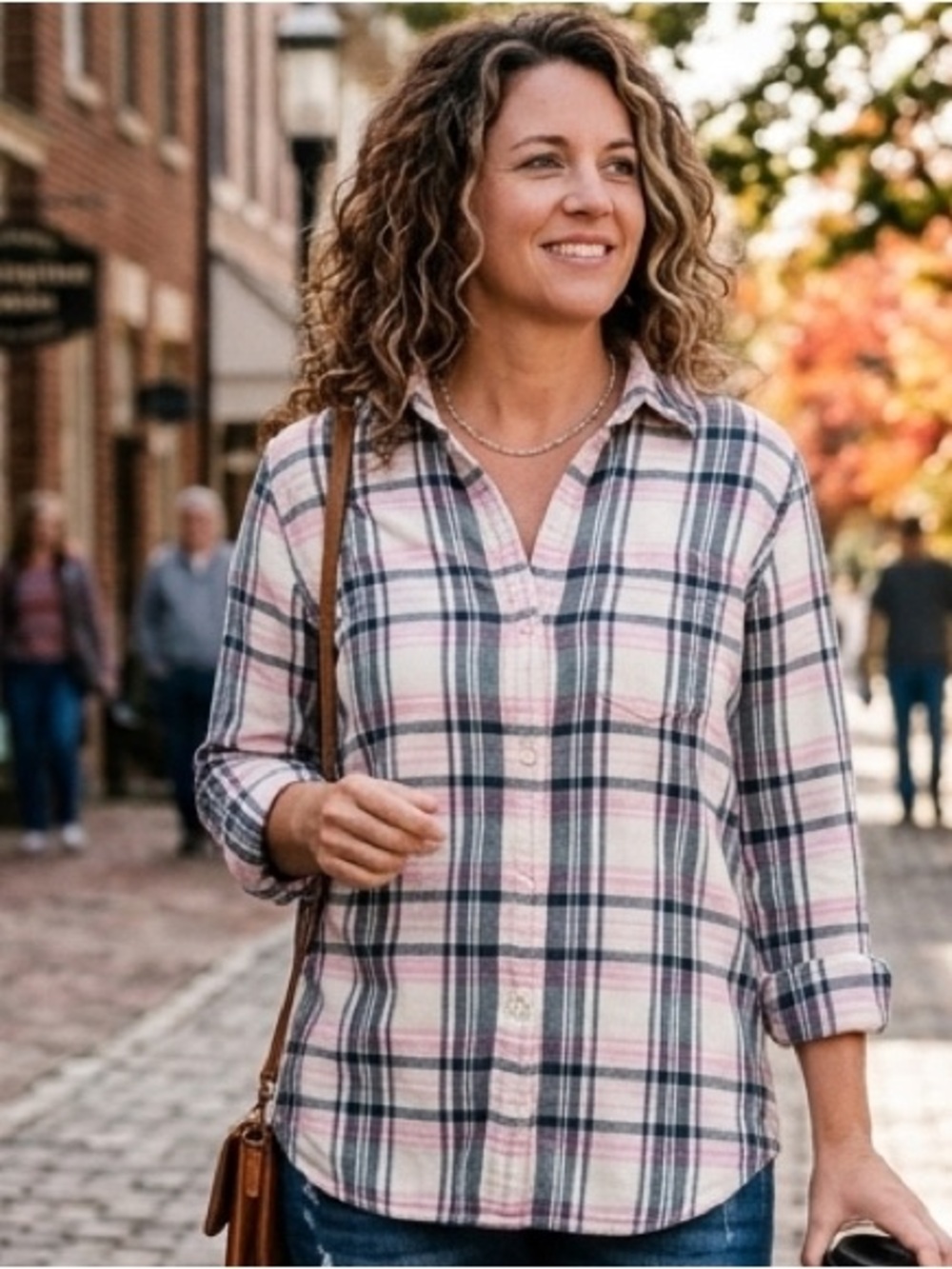 J. Crew Plaid Button-Up Shirt in Cream and Pink